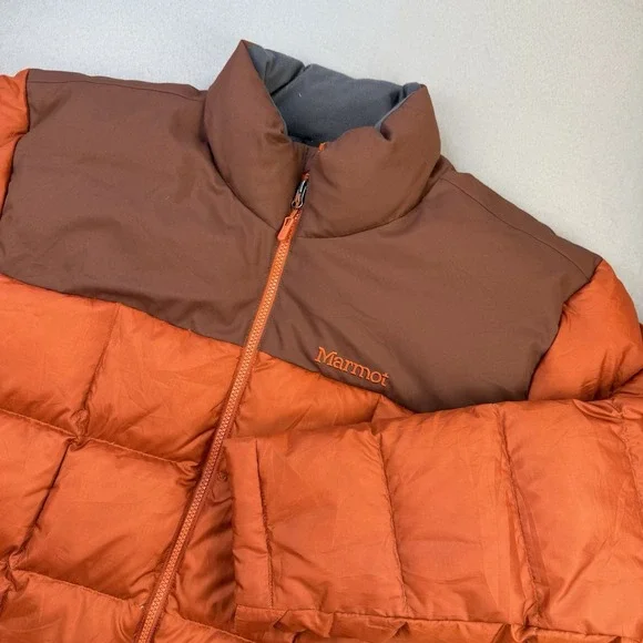 Marmot Jacket Men's XXL Orange Brown 600 Down Fill Quilted Greenridge Puffer Ski
